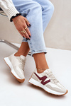 Sneakersy Buty Sportowe Damskie Beżowo-Bordowe Britma