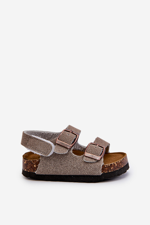 Children's Sandals on Cork Platform with Velcro Closure in Grey Rorria