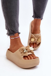 Women's Foam Slippers with Bow Khaki Salessa