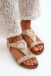 Flat Women's Sandals with Decoration S.Barski KV27-051 Gold