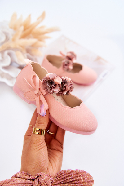 Children's Ballerinas With Velcro Flowers Pink Caitlin