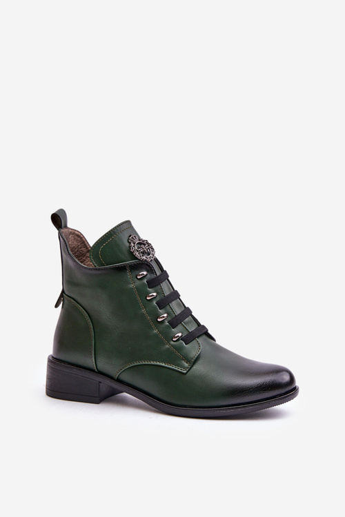 Low Insulated Ankle Boots with Zipper and Decoration Green Nevalia