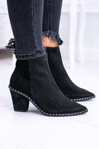 Women's Pointed Leather Boots With Zipper Black Sonoma