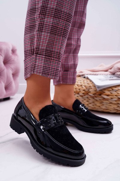 Women's Polish Lacquered Slip-On Shoes Black Delicious