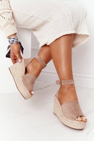 Wedge Sandals With Braids Light Brown Makenna