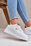 Eco Leather Sneakers On Platform With Golden Detail White-Brown Zingie