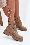 Women's Ankle Boots with Straps and Silver Clamps Beige Helisse