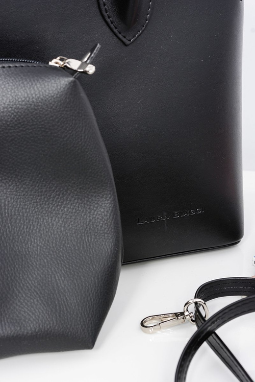 Czarna Damska Torebka Shopper + Kosmetyczka