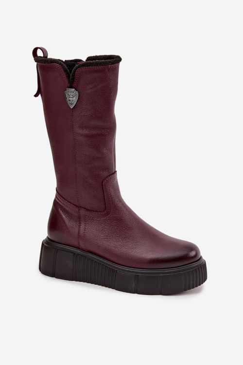 Women's Leather Boots With Wool Zazoo 70121 Bordeaux
