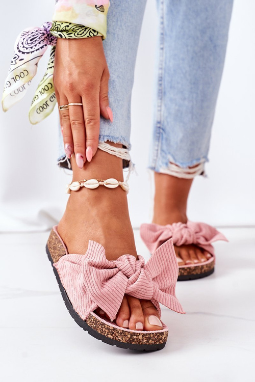 Corduroy Slippers On The Cork Sole Pink Summertime