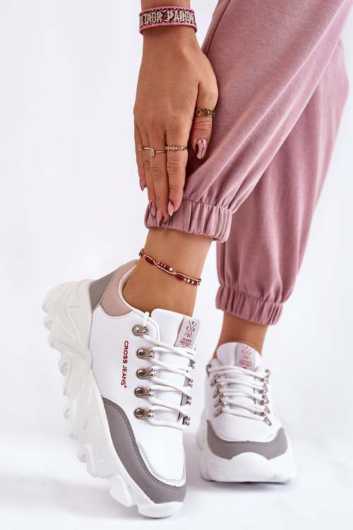 Sneakersy Damskie Platforma Białe Cross Jeans KK2R4071C 