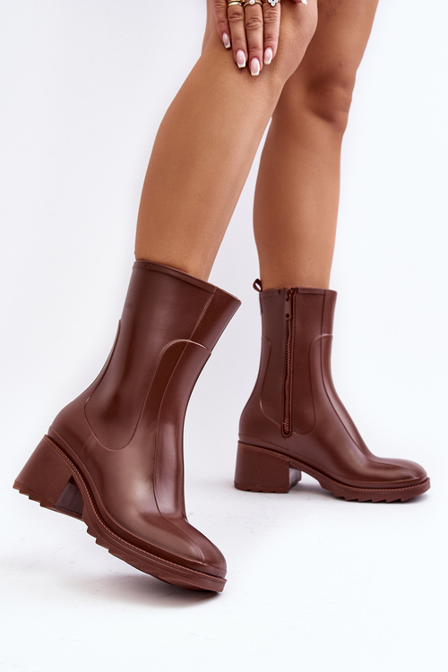 Women's Matte Boots Botki On Heel Brown Bertaida