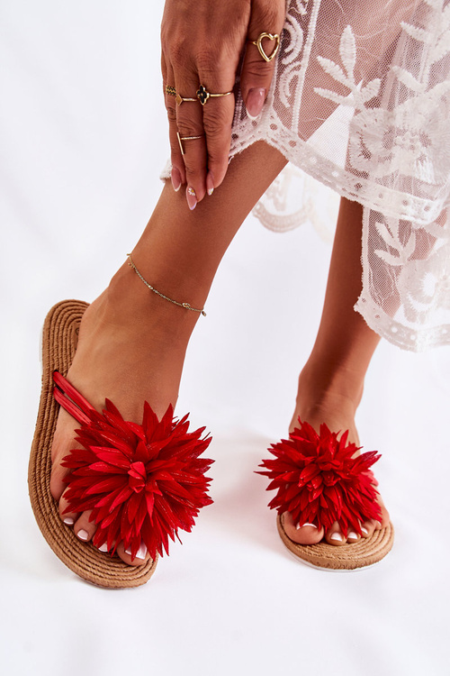 Women's Flip-flops With Fabric Ornament Red Eviana