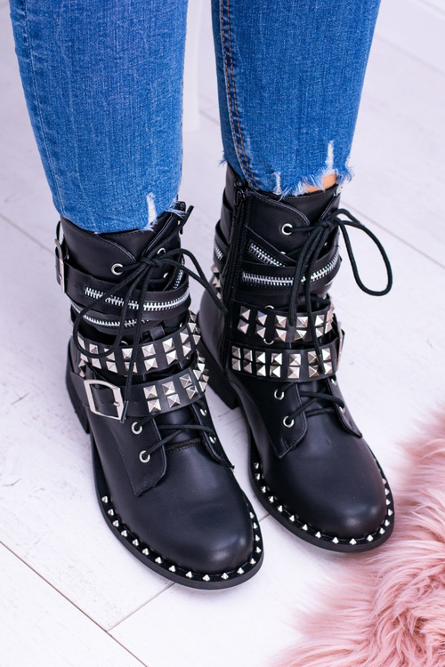 Lu Boo Black Boots with Studs Buckle Lock