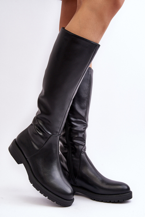 Women's Flat Knee-High Insulated Boots Black Saraseini