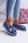 Women's Leather Suede Fringed Moccasins Batist Blue
