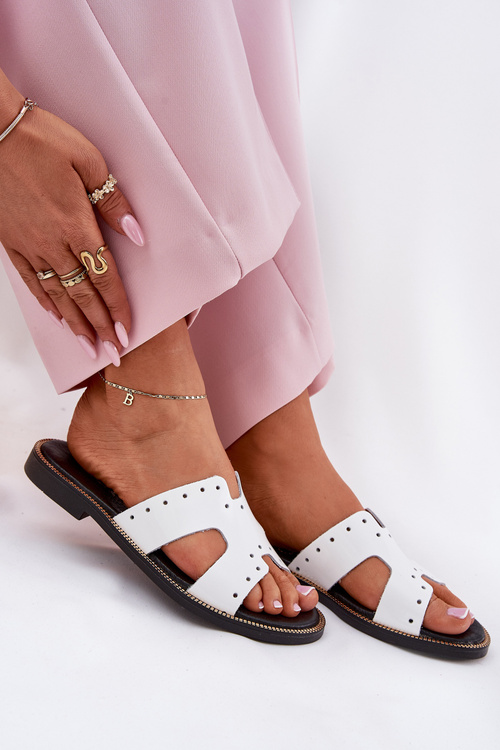 Zazoo 40326 Lacquered Women's Slippers With Decorative Cutouts White