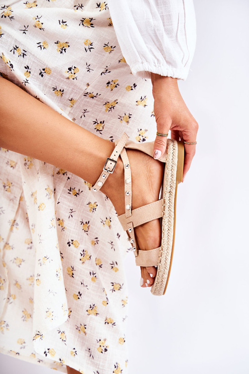 Suede Sandals With Studs Beige Marey