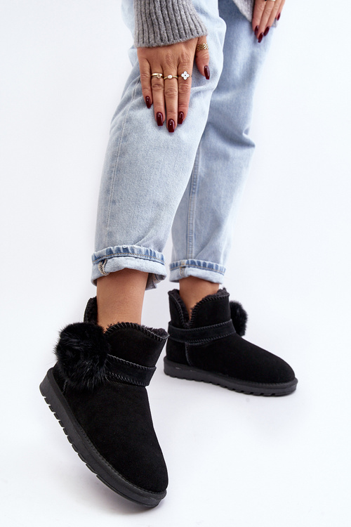 Śniegowce Zamszowe Damskie Wycięcia Czarne Eraclio W8006