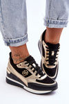 Women's Lace-Up Wedge Sneakers Black And Gold Genova