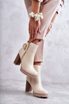 Leather Boots On High Heels With A Decorative Zipper Beige Rosita