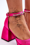 Fashionable Pumps On Massive Heels With Zircons Fuchsia Adel