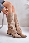 Women's Low Heel Boots With Rolled Shaft Beige Stinova