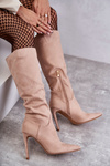 Classic Suede Black Boots On A Beige Ameya