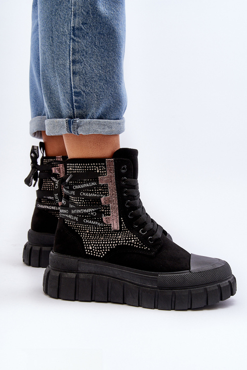 Trampki Damskie Wysokie Masywna Platforma Czarne Wonise EV-337