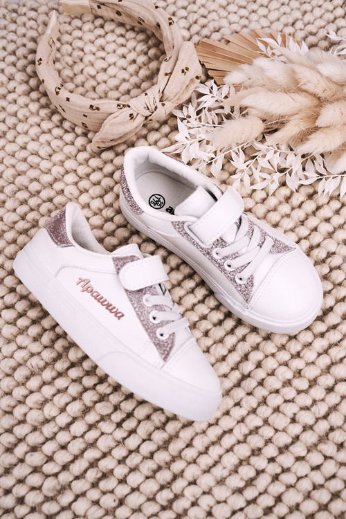 Children's Sneakers With Glitter White Pink Camila