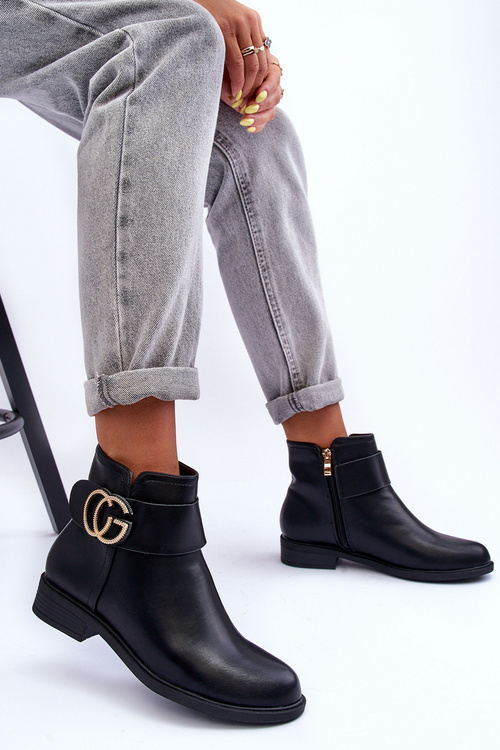 Leather Ankle Boots With Decoration Black Galos