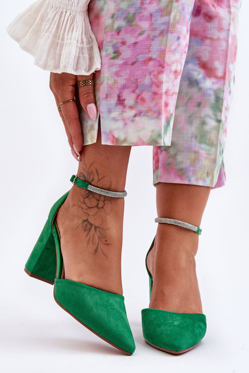 Suede Pumps with Rhinestones Green Diamond