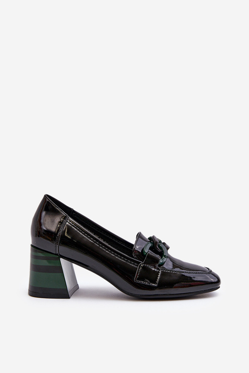 Black Patent Leather Pumps with Chain Paliotte