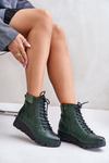 Light Insulated Women's Ankle Boots On Platform And Wedge Dark Green Savindria