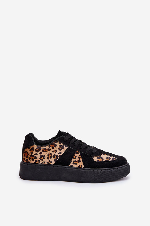 Women's Sneakers With Leopard Print On Platform Black Nativira