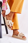 Classic Women's Leather Slippers With A Bow Beige Dessy