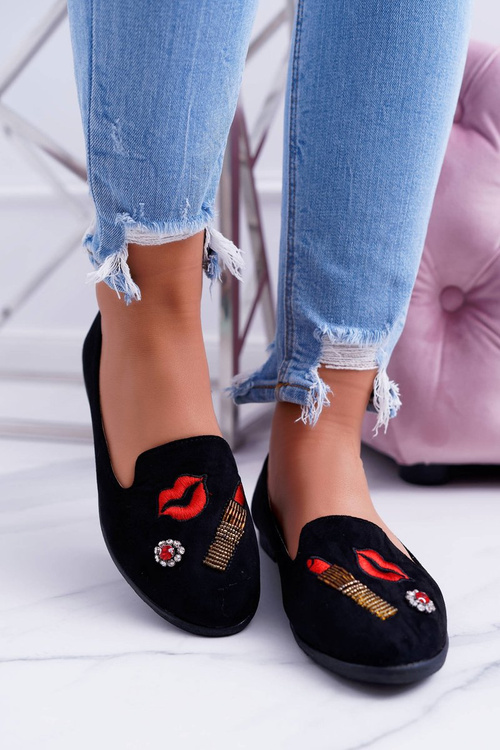 Black Women's Ballerina Ballerinas Patches Lipstick