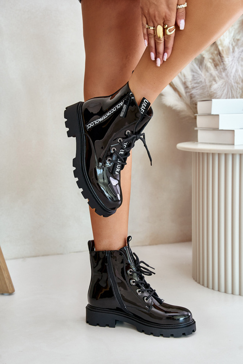 Lacquered Worker Boots Women's Insulated With Writings Black Zinfreya