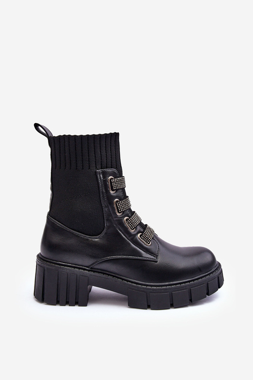 Elastic-Upper Lace-Up Boots Black Kasseis