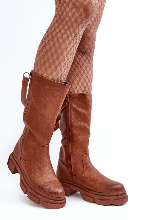 Half-Calf Boots with Upper Brown Lizames