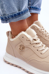 Platform Sport Leather Shoes with Fleece Lining Beige Adite