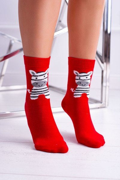 Damskie Skarpetki Świąteczne Czerwone Zebra
