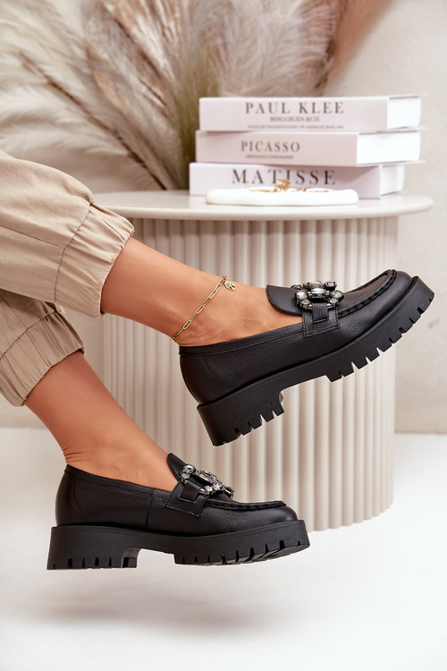 Ladies Leather Moccasins With Decoration Black CheBello 4369
