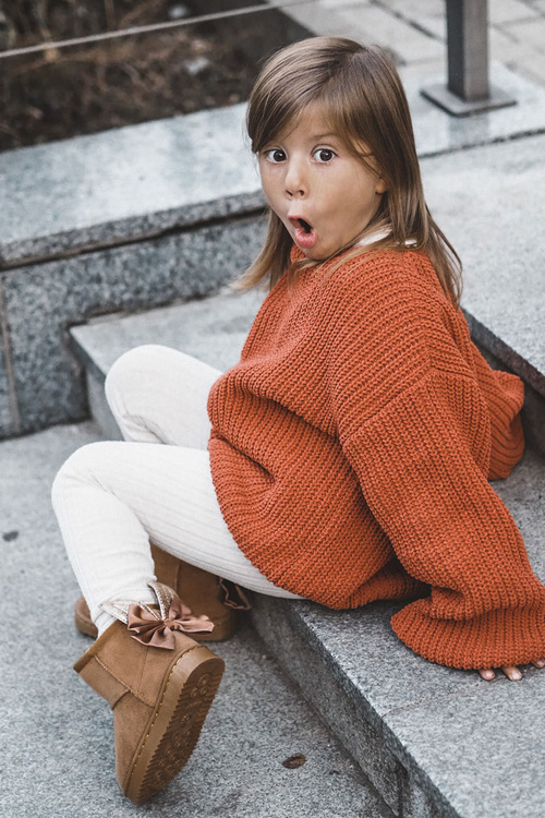 Girls' Warm Snow Boots With Bows Camel Meriva