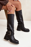 Insulated Women's Boots on Block Heel with Buckle Black Raphaela
