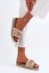 Women's Platform Slides with Decoration Beige Vapireta