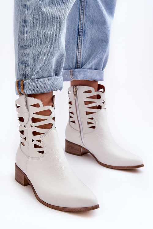 Botki Damskie Ażurowe Skóra Białe Lewski 3329