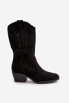 Openwork Women's Cowboy Ankle Boots Black Iceda