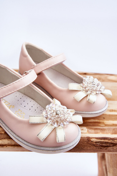 Children's Velcro Ballerinas With Decorative Flower Pink Freya