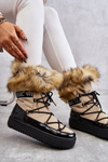 Women's Lace-up Snow Boots Beige and Black Santero